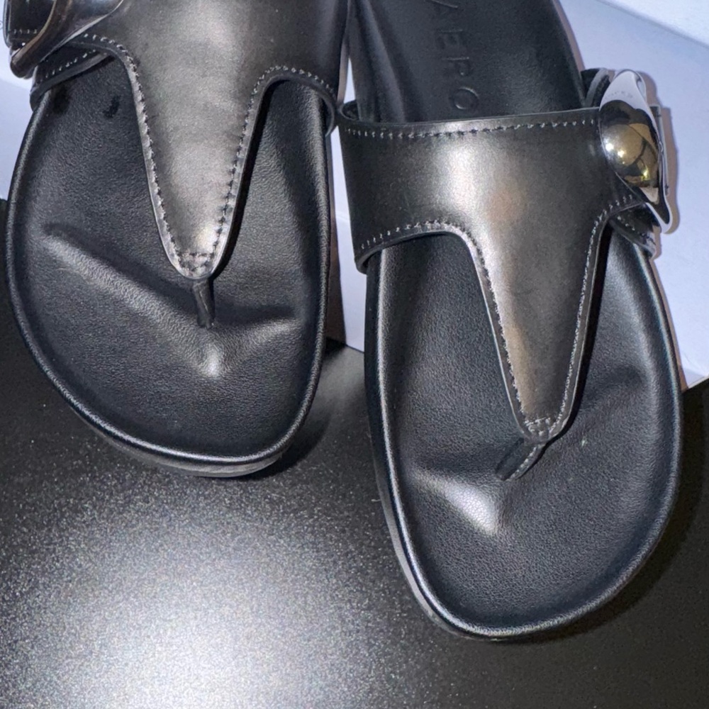Aerosoles Black Sandals with Silver Buckle - Picture 4 of 11